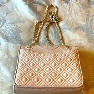 Tory Burch baby pink quilted leather handbag